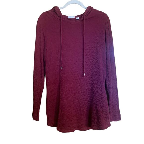 Pure J. Jill Small Burgundy Textured Crinkle Hooded Pullover Sweatshirt Blouse - Picture 1 of 8